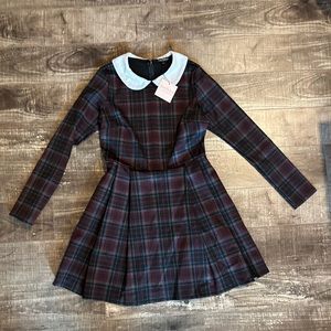 NWT Designer Smak Parkour vintage red and black plaid collared dress size L
